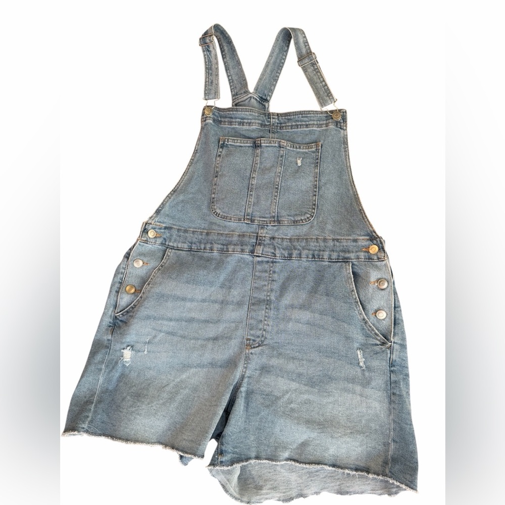 No Boundaries ladies Plus size denim cutoff bib overalls jean shorts size XXL